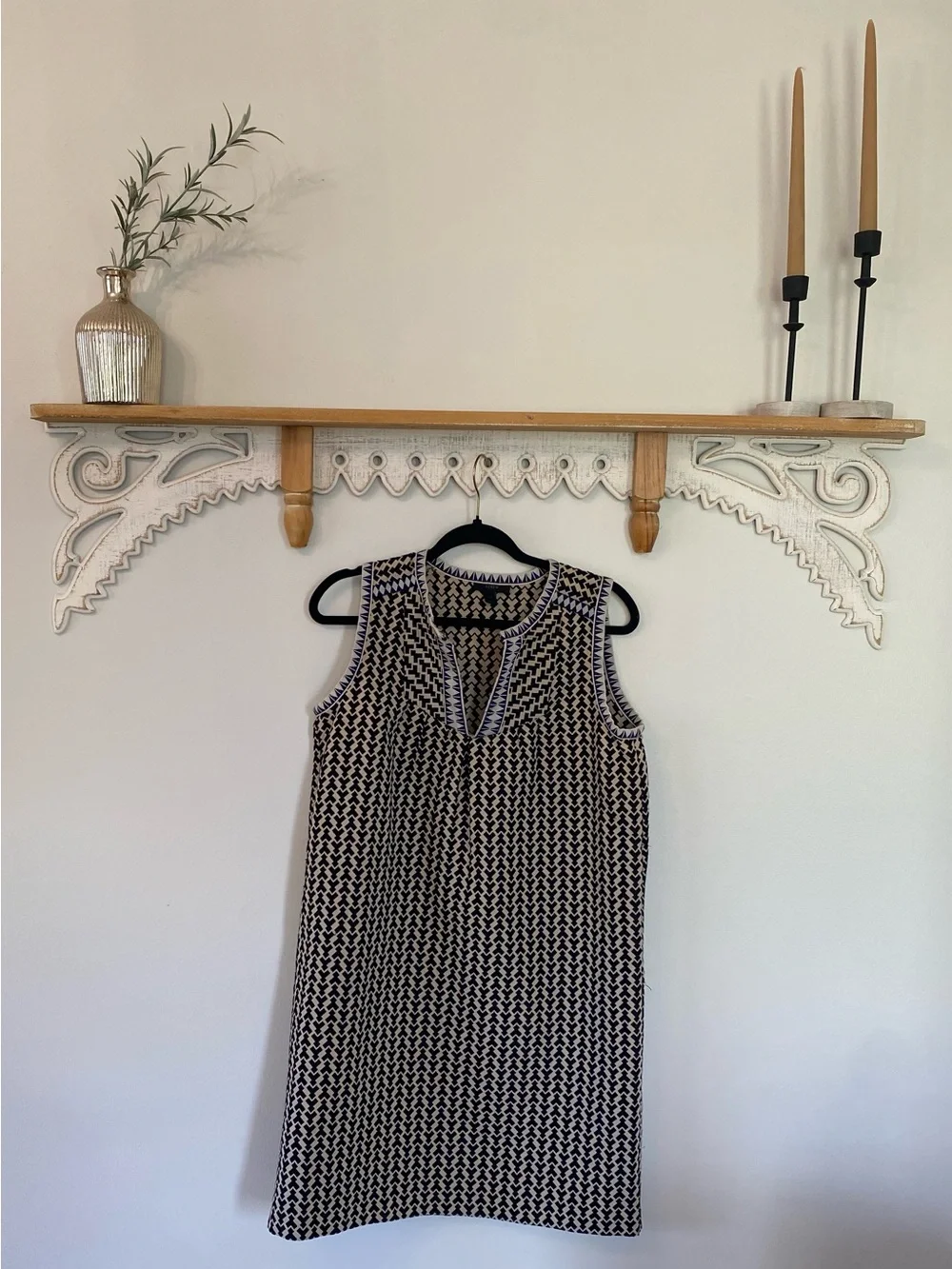 J. Crew Black and Cream Sleeveless Geometric Arrow Shift Dress size 4